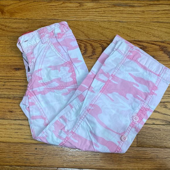 Faded Glory ❤️ Girl Pink & White Cotton Belt Looped Pant ms - Size 5 (PRE-LOVED) - Picture 1 of 8